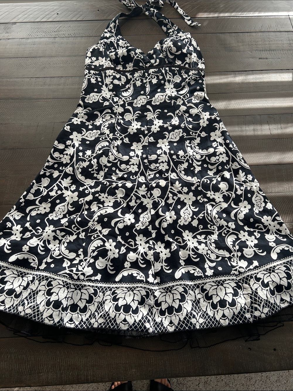 Speechless Black and White Floral Halter Skater Dress